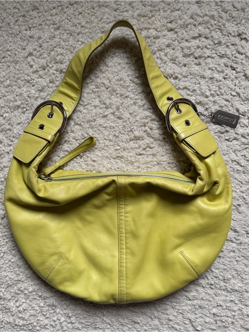 Vintage Coach Nappa Tortilla “Tort” Slouch Hobo Bag in Y2K Lime Green/Yellow